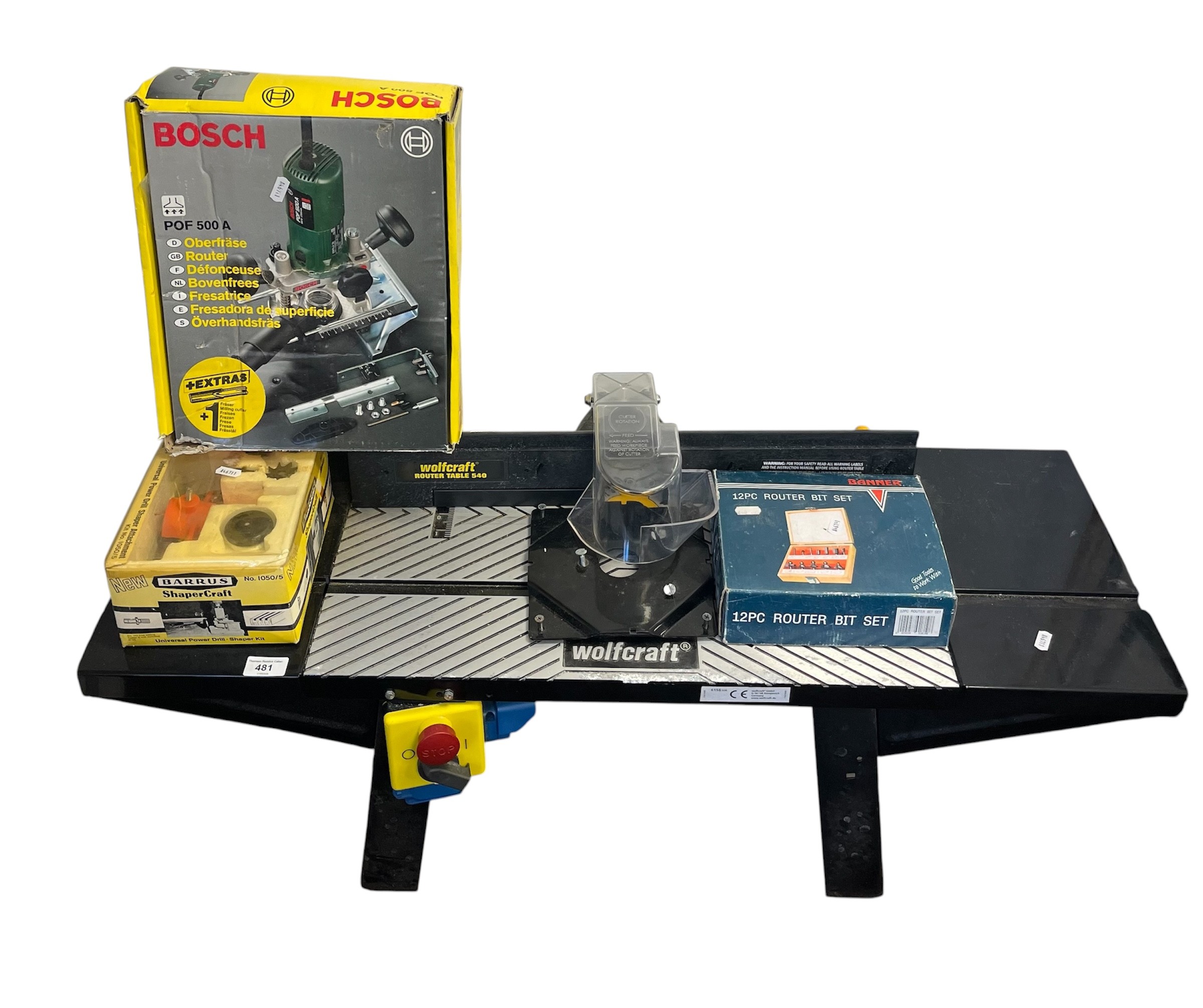 Wolfcraft router table 540 with Bosch PO5 500 router and various boxed ...