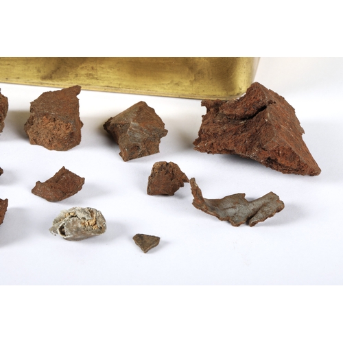 World War I Christmas box with assorted shrapnel.