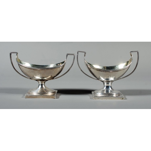 80 - Pair of Georgian silver table salts of boat form by John Emes, London 1800, 240g gross. (2)