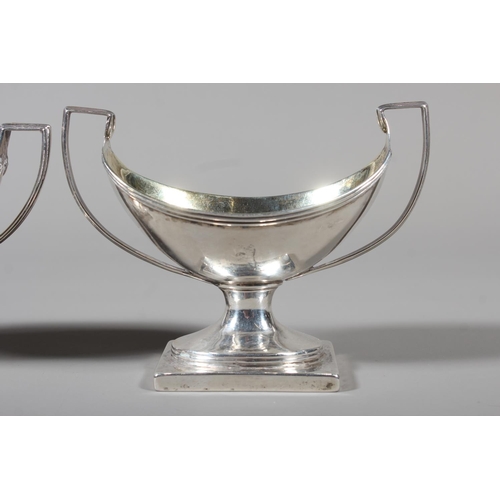 80 - Pair of Georgian silver table salts of boat form by John Emes, London 1800, 240g gross. (2)