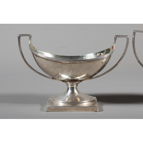 80 - Pair of Georgian silver table salts of boat form by John Emes, London 1800, 240g gross. (2)