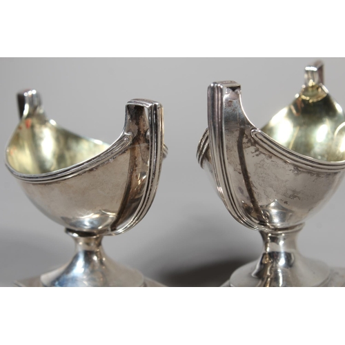 80 - Pair of Georgian silver table salts of boat form by John Emes, London 1800, 240g gross. (2)