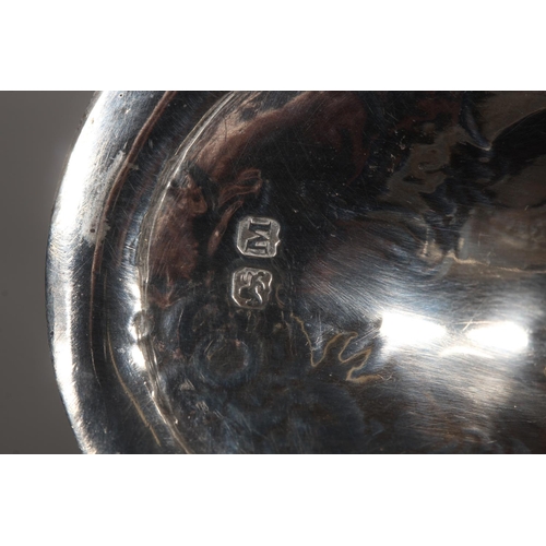 83 - Georgian silver table salt of navette shape having pierced border and raised on four fluted scroll s... 