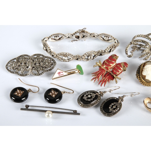Assortment of brooches, bracelets, cameo brooch, etc.