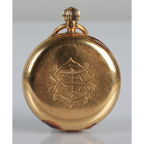 76 - Gents 18ct gold half hunter pocket watch, white enamel dial with Roman numerals and subsidiary dial,... 