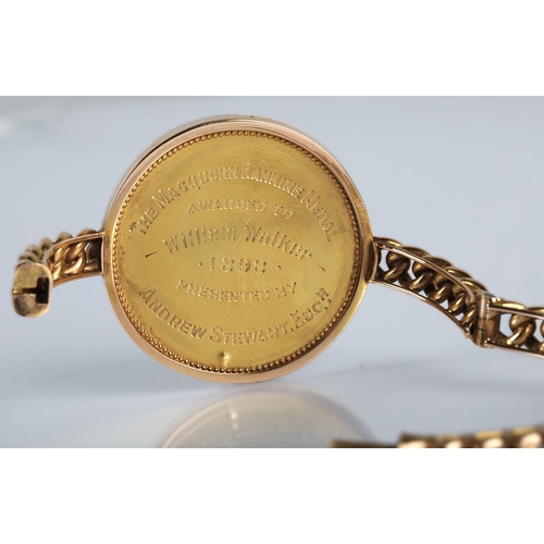 95 - 15ct gold bracelet with mounted rare Glasgow and West of Scotland Technical College gold medal inscr... 
