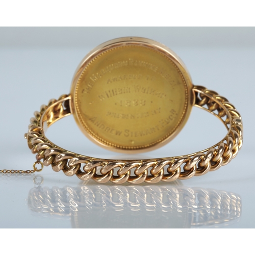 95 - 15ct gold bracelet with mounted rare Glasgow and West of Scotland Technical College gold medal inscr... 