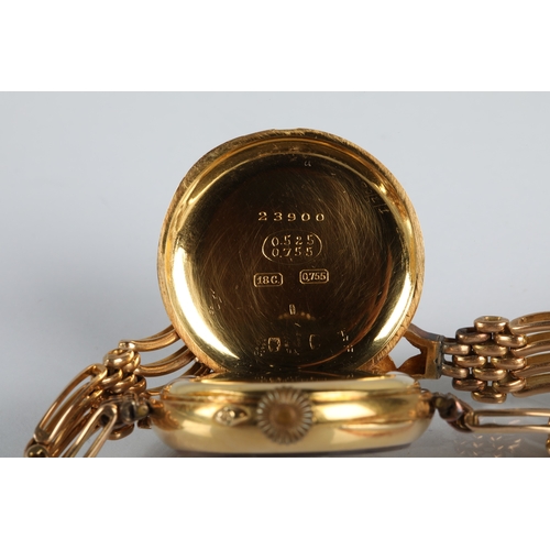 99 - 18ct yellow gold wristwatch white enamelled dial (cracked) with roman numerals, , gross weight 45g.