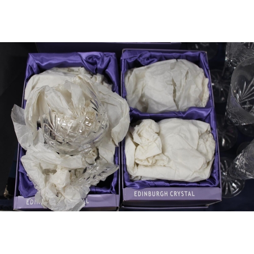 Glassware to include three boxes of two Edinburgh Crystal brandy ...