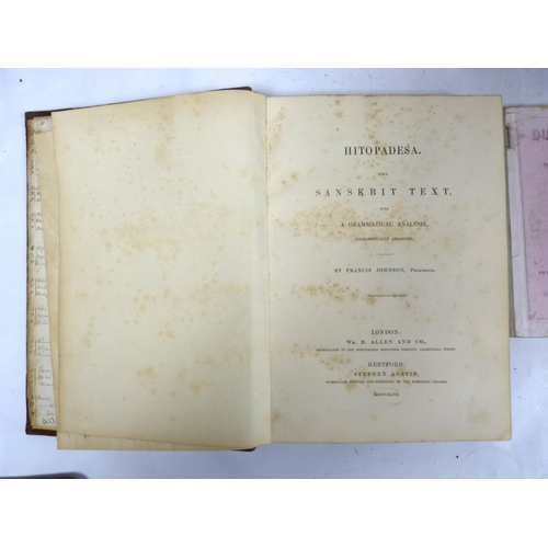 14 - JOHNSON FRANCIS.&nbsp;&nbsp;Hitopadesa, the Sanskrit Text With A Grammatical Analysis. Quarto. Rubbe... 