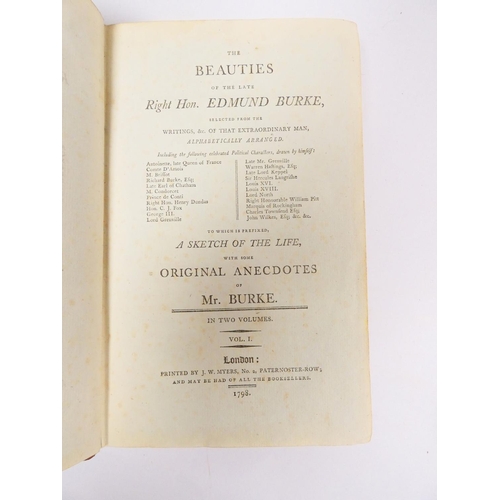 73 - BURKE EDMUND.&nbsp;&nbsp;The Beauties of the Late Right Hon. Edmund Burke ... to Which is Prefixed A... 