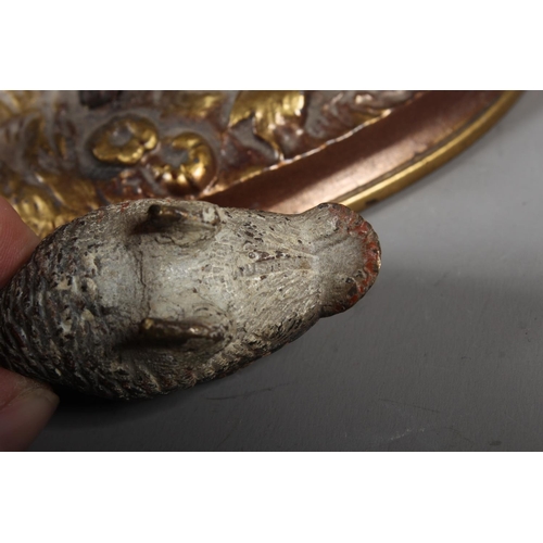 255 - Gilt metal cast figure of two stags and a cold painted bronze of a grouse.&nbsp; (2)