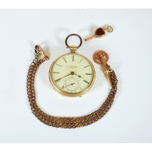 234 - Victorian 18ct gold key wind open face pocket watch with cream dial and Roman numerals, named to L M... 