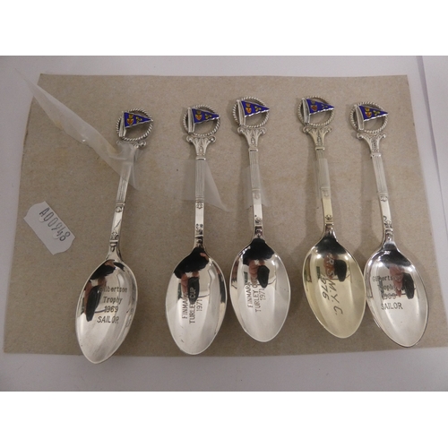 314 - Collection of silver plated souvenir spoons, and two silver souvenir spoons, with various surmounts.