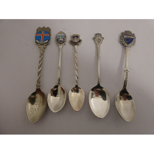 314 - Collection of silver plated souvenir spoons, and two silver souvenir spoons, with various surmounts.