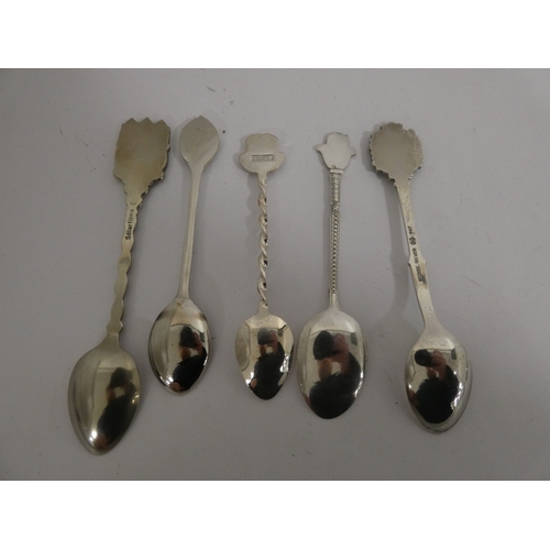314 - Collection of silver plated souvenir spoons, and two silver souvenir spoons, with various surmounts.