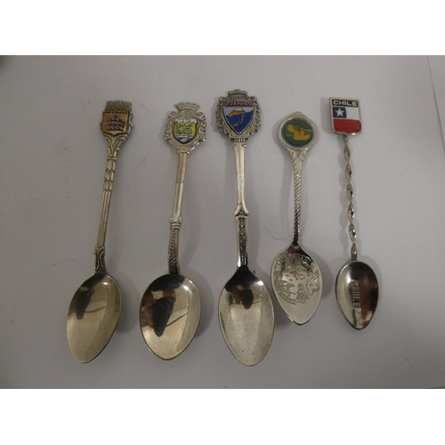 314 - Collection of silver plated souvenir spoons, and two silver souvenir spoons, with various surmounts.