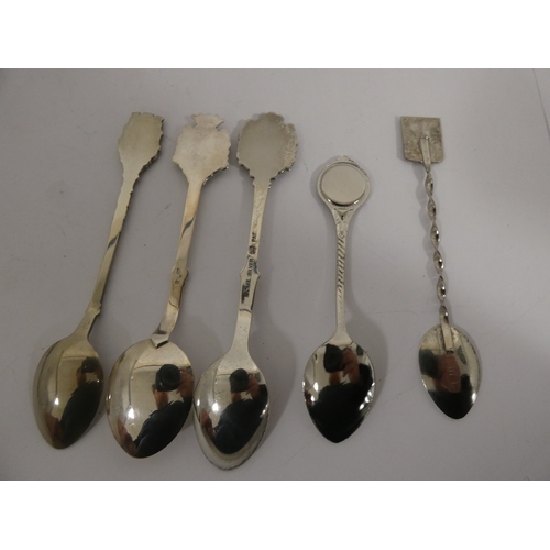 314 - Collection of silver plated souvenir spoons, and two silver souvenir spoons, with various surmounts.