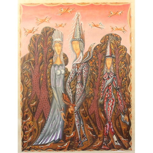 313 - CECIL COLLINS (British 1908-1989) *ARR* Figures before trees Mixed media painting, signed and dated ... 