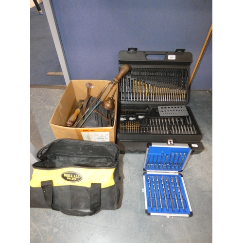 103 - Case containing fitted drill bits by Performance Power, more drill bits, and box containing vintage ... 