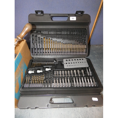 103 - Case containing fitted drill bits by Performance Power, more drill bits, and box containing vintage ... 