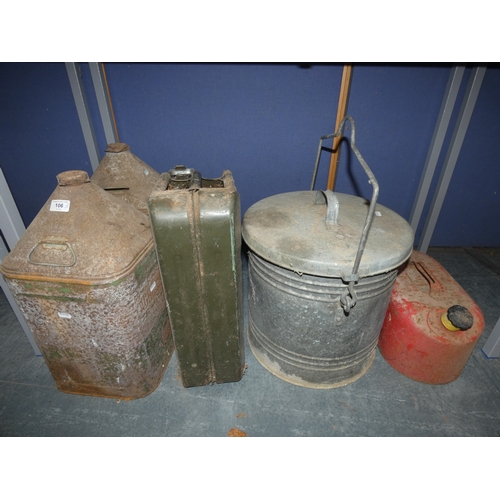 106 - Group of vintage oil cans and ash bin.