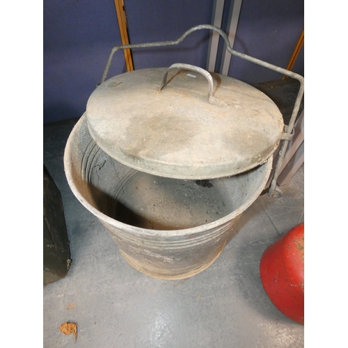 106 - Group of vintage oil cans and ash bin.