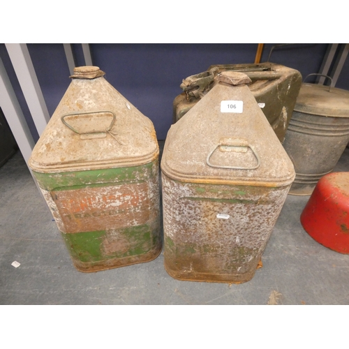 106 - Group of vintage oil cans and ash bin.