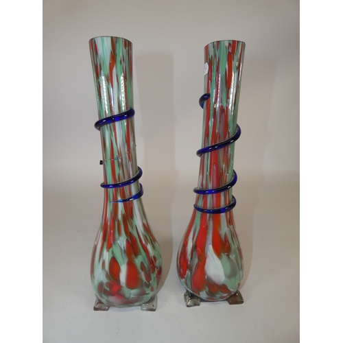 300 - Pair of Czech art glass tall mottled vases.