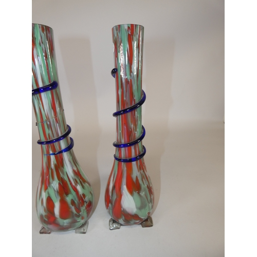 300 - Pair of Czech art glass tall mottled vases.