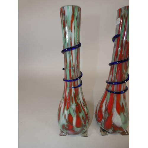 300 - Pair of Czech art glass tall mottled vases.