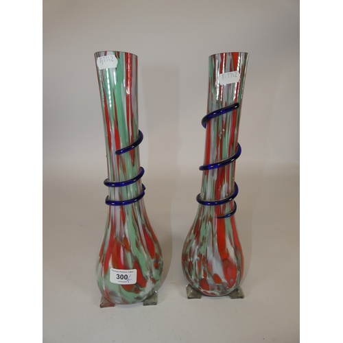 300 - Pair of Czech art glass tall mottled vases.