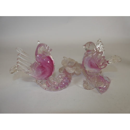 306 - Murano glass bird sculpture, with pink inclusions, with similar Italian glass paperweight, and art g... 
