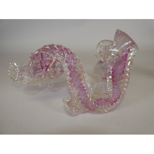 306 - Murano glass bird sculpture, with pink inclusions, with similar Italian glass paperweight, and art g... 