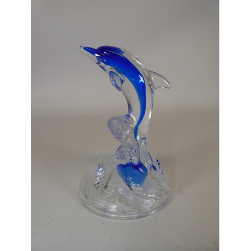 306 - Murano glass bird sculpture, with pink inclusions, with similar Italian glass paperweight, and art g... 