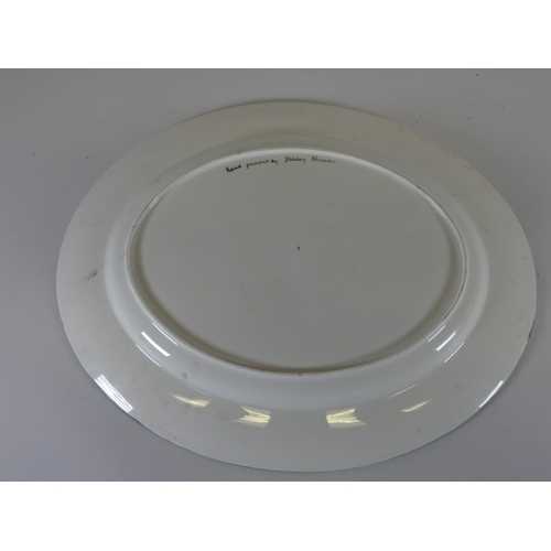 309 - Shirley Berrow signed handpainted porcelain oval serving plate, decorated with stag and deer in land... 