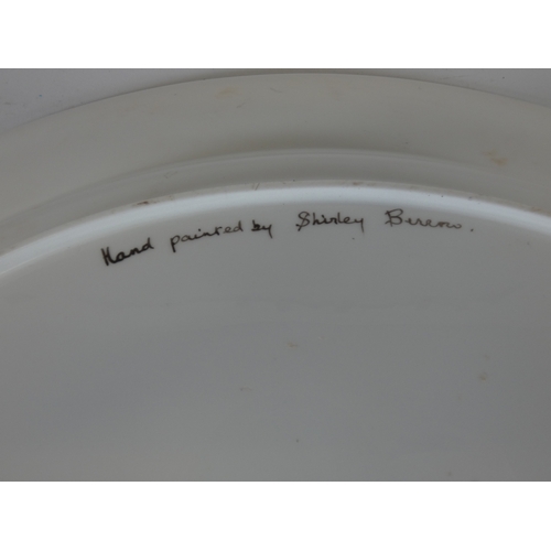309 - Shirley Berrow signed handpainted porcelain oval serving plate, decorated with stag and deer in land... 