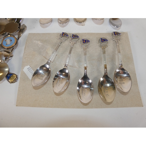 314 - Collection of silver plated souvenir spoons, and two silver souvenir spoons, with various surmounts.