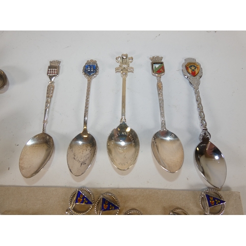 314 - Collection of silver plated souvenir spoons, and two silver souvenir spoons, with various surmounts.