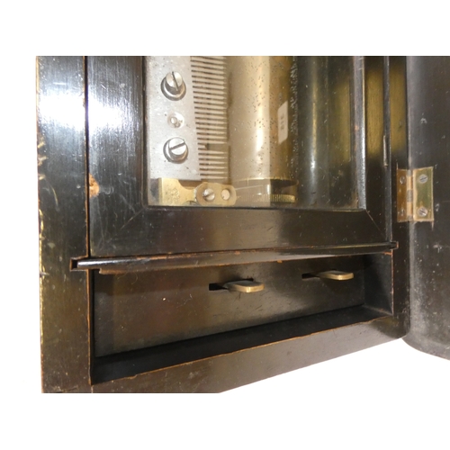 315 - Swiss late 19th century ebonised music box, with single cylinder.