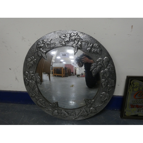 348 - Art Nouveau style pewter framed circular wall mirror, and a Reproduction advert mirror for Coca-Cola... 
