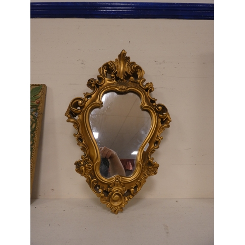350 - Pair of wall mirrors with painted wood frames, and a small gilt wall mirror. (3)