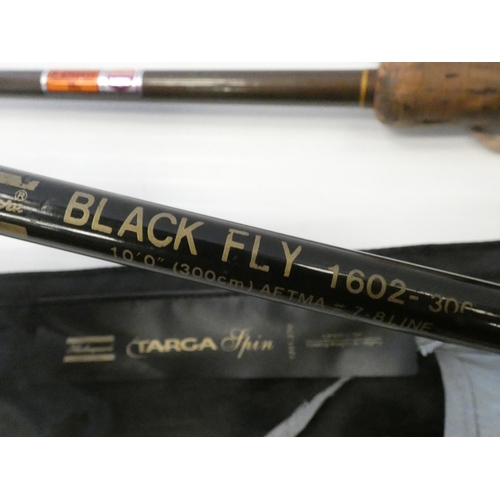 Vintage fishing rods to include Milbro, Shakespeare Black Fly 10ft, and ...