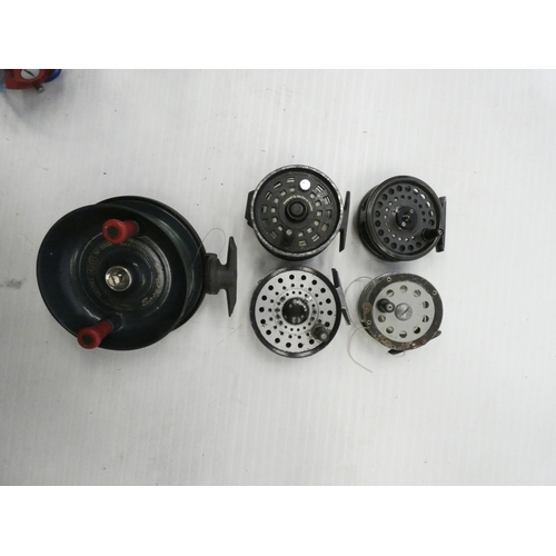 74 - Group of five fishing reels comprising of four fly reels, and an Alvey 500B sea reel. (5)