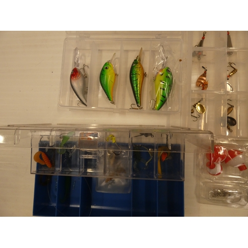 81 - Fishing bag containing assorted boxes of trout lures etc.