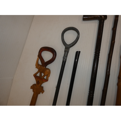 89 - Group of walking sticks to include an example with a dog head, and shooting stick.