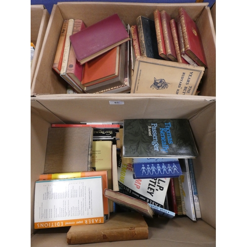 93 - Two boxes of topical books and novels, to include Rudyard Kipling novels, published in 1913 and late... 