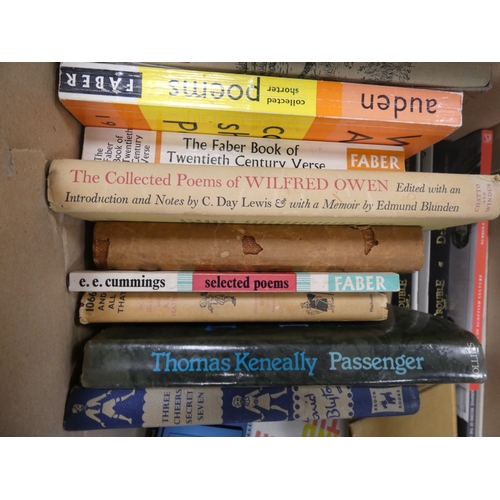 93 - Two boxes of topical books and novels, to include Rudyard Kipling novels, published in 1913 and late... 