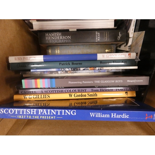 95 - Two boxes of general books and novels, to include The designs of Archibald Knox for Liberty & Co... 