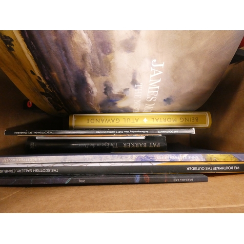 95 - Two boxes of general books and novels, to include The designs of Archibald Knox for Liberty & Co... 